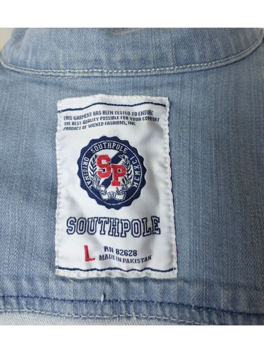 Southpole Womens L Denim Vest Light Blue Frayed Edges Grunge Hip Hop Designer - Picture 7 of 9